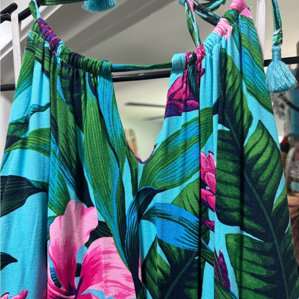 Tommy Bahama Blue and Green Leaf Print Top